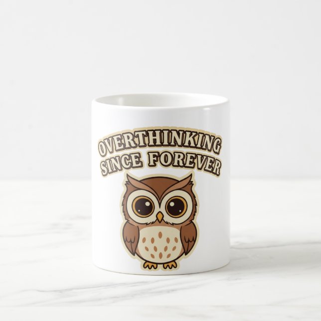 Retro Owl Overthinking White Mug (Center)