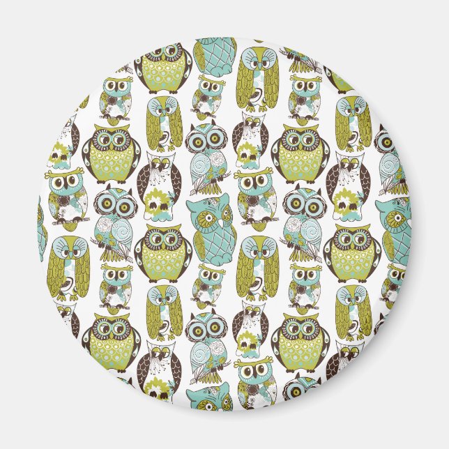 Retro Owl pattern cute funny background Magnet (Front)