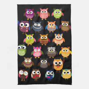 Retro Owl Pattern Kitchen Towel