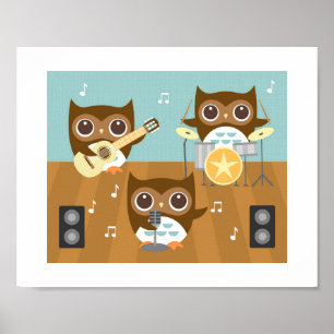 Retro Owl Singing Band Poster Print