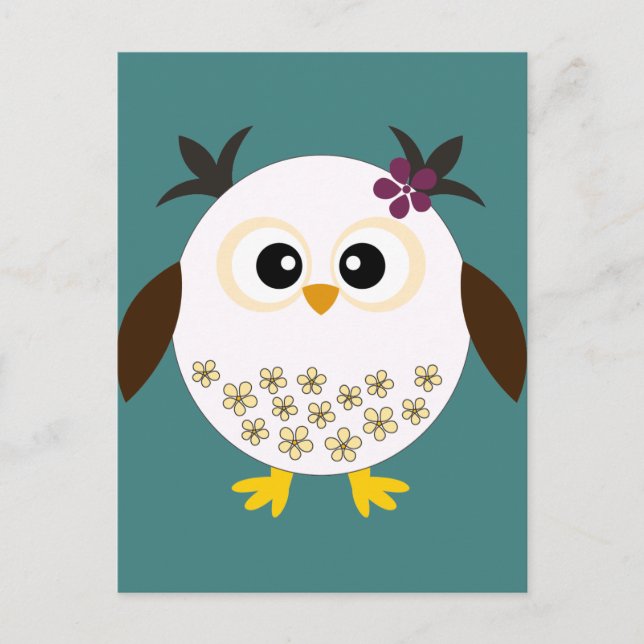 Retro Owl with Flowers Postcard (Front)