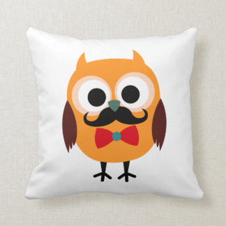 Retro Owl with Handlebar Moustache Moustache Throw Pillow