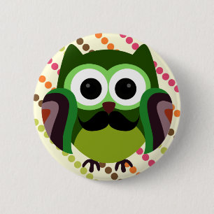 Retro Owl with Moustache 2 Inch Round Button