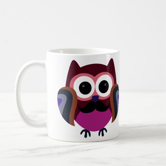 Retro Owl with Moustache Coffee Mug (Left)