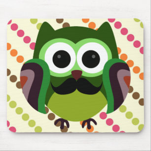 Retro Owl with Moustache Mouse Pad
