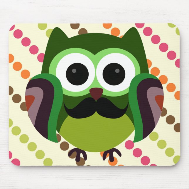 Retro Owl with Moustache Mouse Pad (Front)