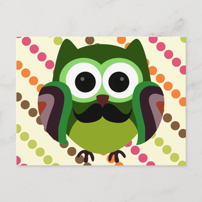 Retro Owl with Moustache Postcard (Front)