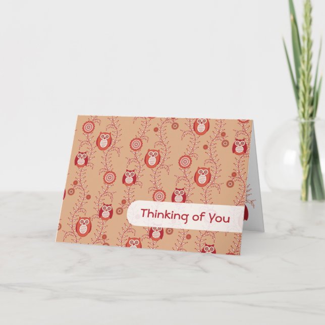 Retro Owls Thinking of You Card (Front)