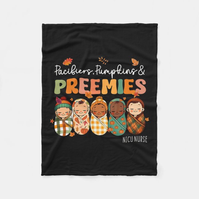 Retro Pacifiers Pumpkins Preemies Thanksgiving Nic Fleece Blanket (Front)