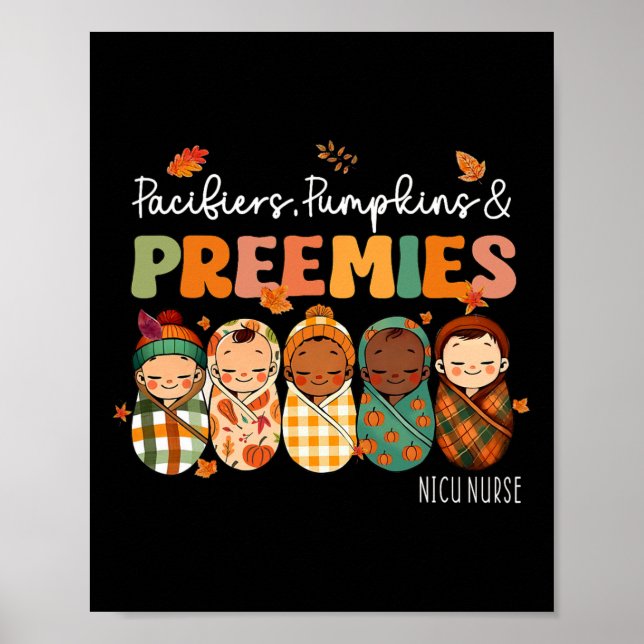 Retro Pacifiers Pumpkins Preemies Thanksgiving Nic Poster (Front)