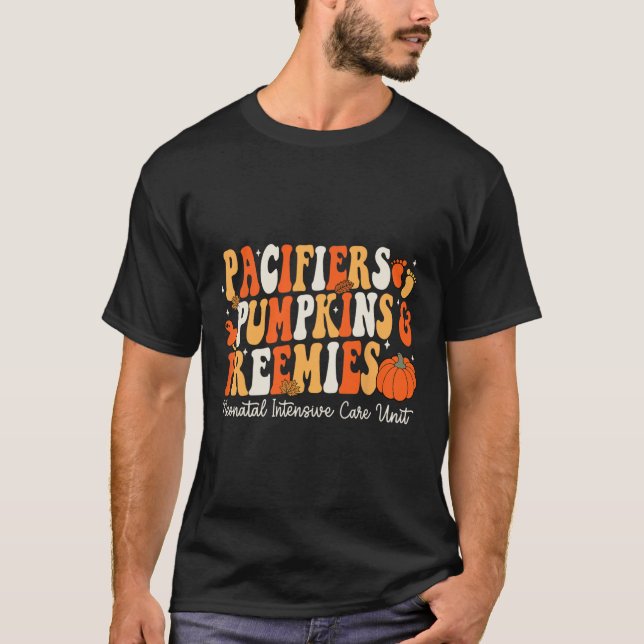 Retro Pacifiers Pumpkins Preemies Thanksgiving Nic T-Shirt (Front)