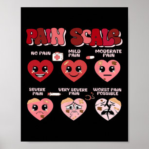 Retro Pain Scale Heart Trauma Nurse Valentines Day Poster
