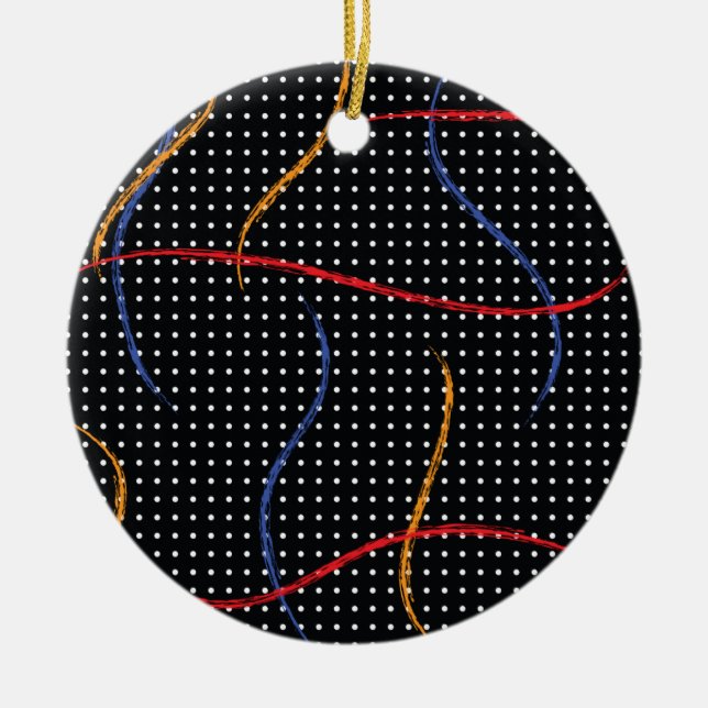 Retro Paint Splatter and Dots Ceramic Ornament (Front)