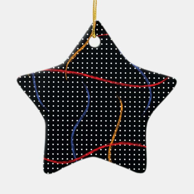 Retro Paint Splatter and Dots Ceramic Ornament (Front)