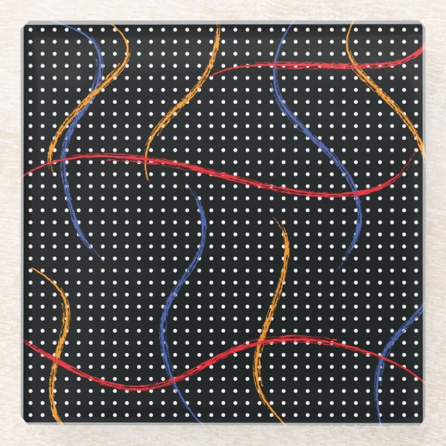 Retro Paint Splatter and Dots Glass Coaster (Front)