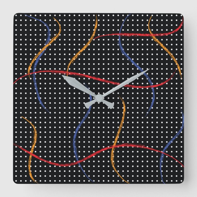 Retro Paint Splatter and Dots Square Wall Clock (Front)