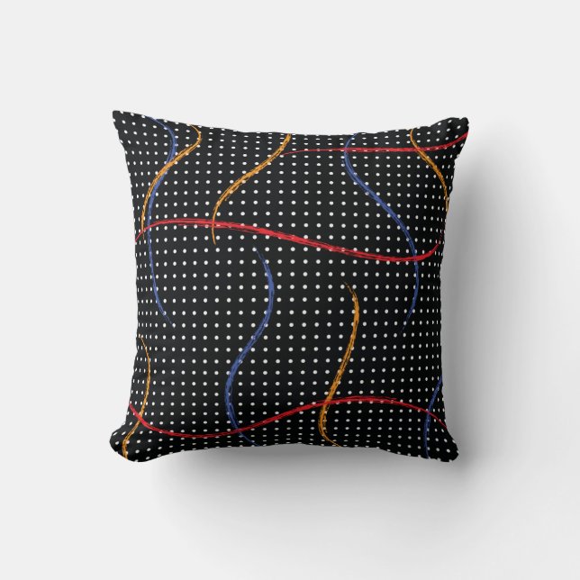 Retro Paint Splatter and Dots Throw Pillow (Front)