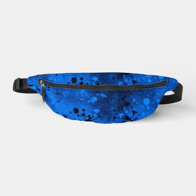 Retro Paint Splatter Effect Blue & Black  Fanny Pack (Front)