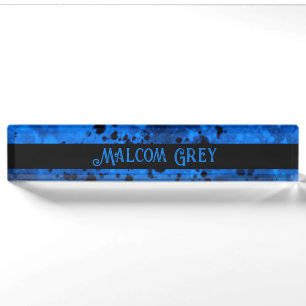 Retro Paint Splatter Effect Blue & Black Nameplate