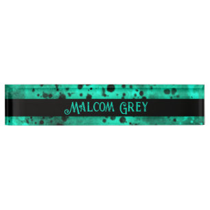 Retro Paint Splatter Effect Green & Black Nameplate