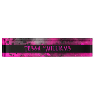 Retro Paint Splatter Effect Pink & Black  Nameplate