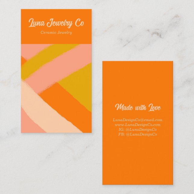 Retro Painted Abstract Crossed Lines Orange Blank Business Card (Front/Back)