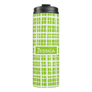 Retro Painted Gingham Plaid Pattern Lime Green Thermal Tumbler