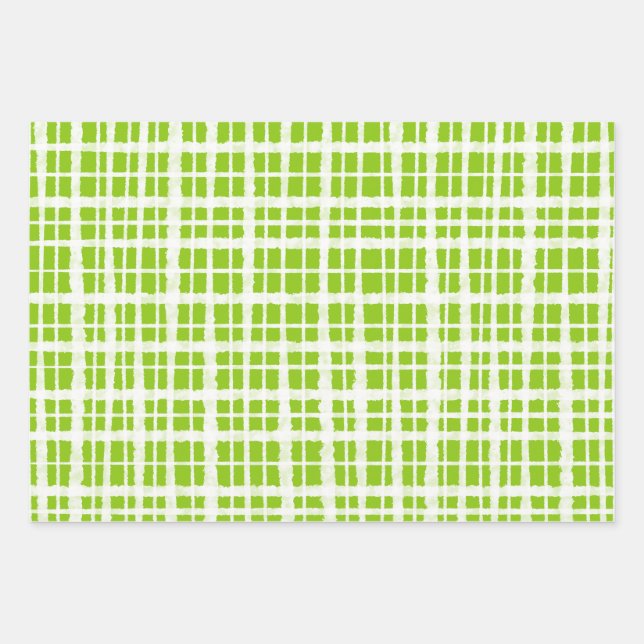 Retro Painted Gingham Plaid Pattern Lime Green  Wrapping Paper Sheet (Front)
