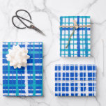 Retro Painted Plaid Pattern in Blue and White Wrapping Paper Sheet<br><div class="desc">Retro Painted Plaid Pattern in Blue and White. Mid-century 50s 60s 70s aesthetic. Perfect for Hanukkah or for any time. By Kierkegaard Design Studio.</div>