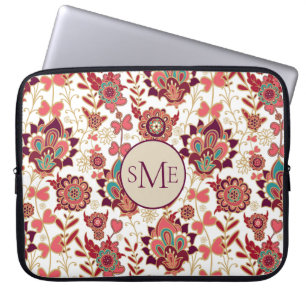 Retro Paisley Floral Monogram Laptop Sleeve