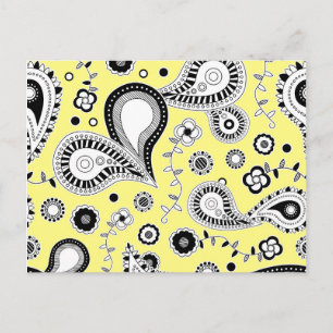 Retro Paisley Pattern Yellow Postcard
