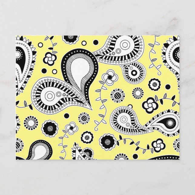 Retro Paisley Pattern Yellow Postcard (Front)