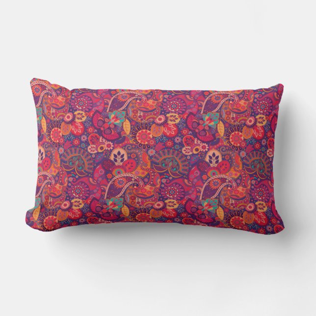 Retro Paisley Reds  Lumbar Pillow (Front)
