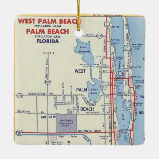 Retro Palm Beach FL Ceramic Ornament (Back)