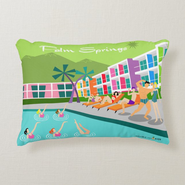 Retro Palm Springs Hotel Accent Pillow (Front)