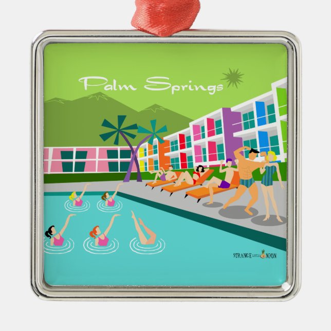 Retro Palm Springs Hotel Ornament (Front)