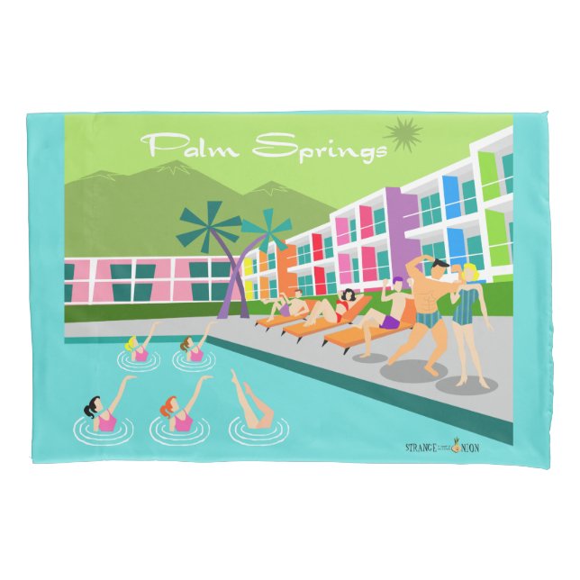 Retro Palm Springs Hotel Pillowcase (Front)