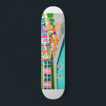 Retro Palm Springs Hotel Skateboard<br><div class="desc">This Retro Palm Springs Hotel skateboard is as fabulous as it is kitschy. Its garishly bright rainbow facade is dwarfed by the lime green mountains and spectacularly iconic palm trees. There's a party going on by the pool with bathing beauties and muscle men soaking up some vitamin D while watching...</div>