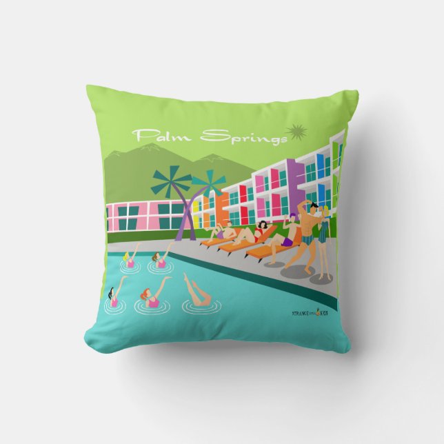 Retro Palm Springs Hotel Throw Pillow (Front)