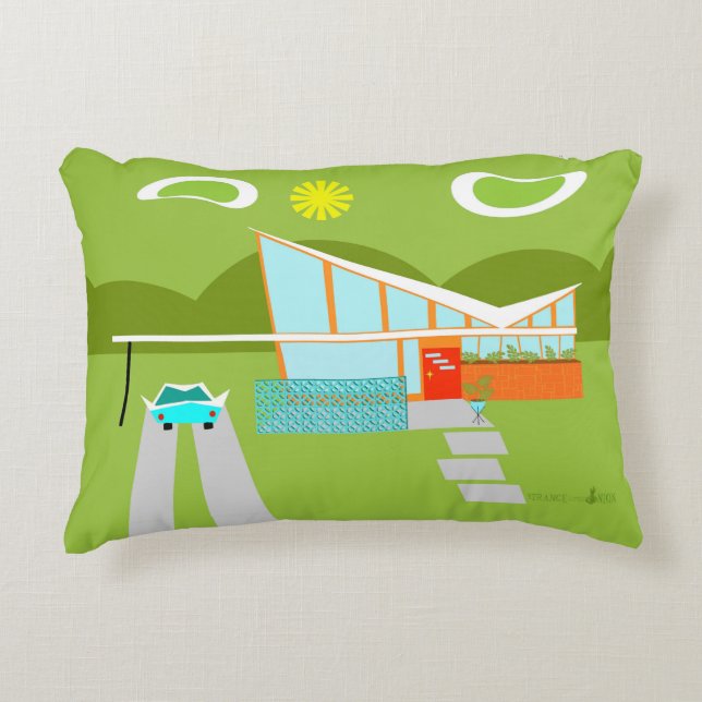 Retro Palm Springs House Accent Pillow (Front)