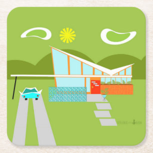 Retro Palm Springs House Hard Paper Coaster