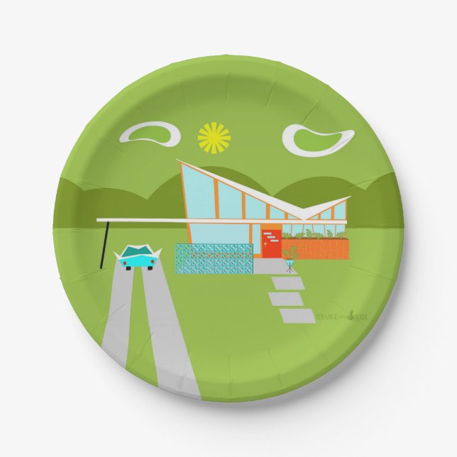 Retro Palm Springs House Paper Plates (Front)