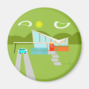 Retro Palm Springs House Round Magnet