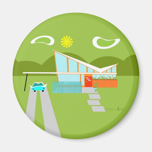 Retro Palm Springs House Round Magnet (Front)