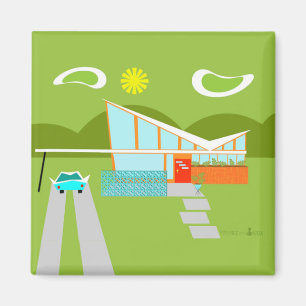 Retro Palm Springs House Square Magnet