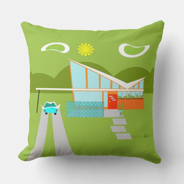 Retro Palm Springs House Throw Pillow (Front)