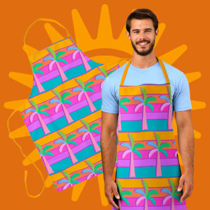 Retro Palm Springs Sunset Colours Tropical Palms Apron