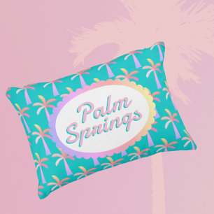 Retro Palm Springs Turquoise Blue Tropical Palms Accent Pillow