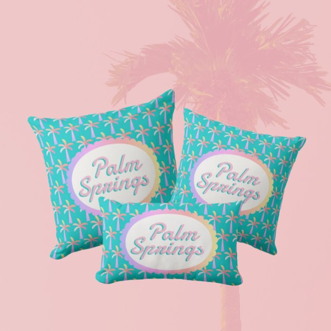 Retro Palm Springs Turquoise Tropical Palms Lumbar Pillow (Available in 3 sizes.)