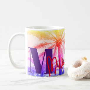Retro Palm Sunset – Personalized Name Coffee Mug